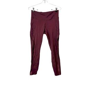 Athleta dark red merlot burgundy leggings mesh ankle detail cropped size small